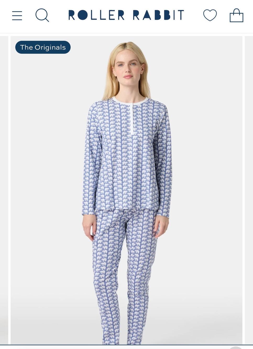 Roberta Roller Rabbit Hathi Pajamas woman’s sz l blue white